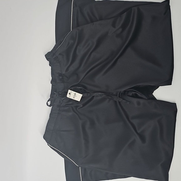 Express Satiny Loungewear Pajama Pants w Drawstring Waist Front Pockets Black - Picture 10 of 11